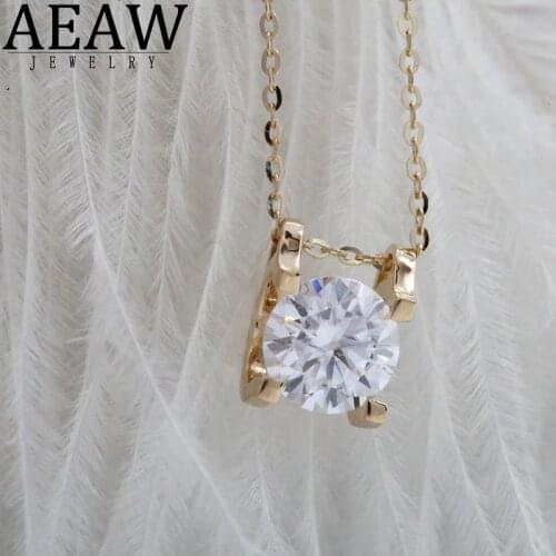 1.0ct 6.5mm VVS1 DEF Round Cut 18K White Yellow Gold Moissanite Pendant With 18K Gold Chain Necklace For Women in Fine Jewelry