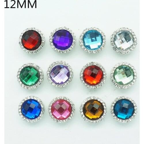 Hot sale 12pcs/lot Mixed Birthstone Rhinestone Faceted glass 12mm Metal Snap Button Charm snap bracelets KZ9010