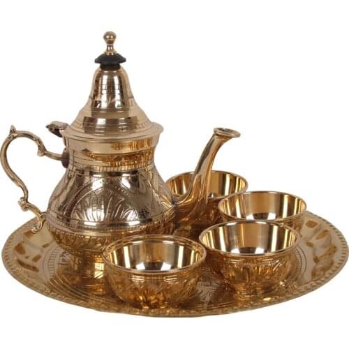 Copper tea pot set Indian imported teapot teacup teaplate hand carved household tea set household milk tea coffee maker gift