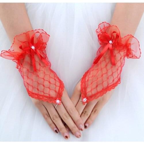 Fashion Tulle Lace Fingerless Gloves Bride Sexy Wrist Glove Ladies Elegant Evening Party White Black Dress Short Gloves