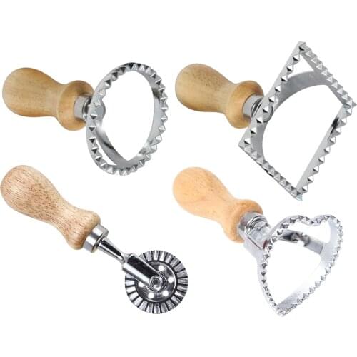 Ravioli Stamp Set, Ravioli Maker Cutter Stamp, Mold with Wooden Handle and Fluted Edge