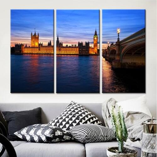 3 Pieces Drop Shipping London Bridge Wall Art Canvas Sea view Seascape Paintings for Living Room Home Decoration Frameless