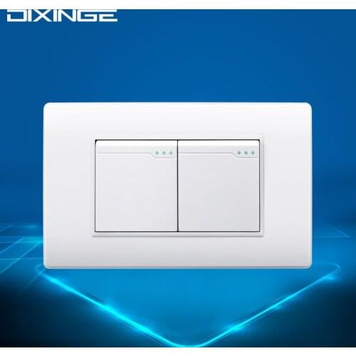 American standard 118mm PC panel Wall Switch for Household Power Supply 2 Gang 1Way Switch 110-250V 10-16A