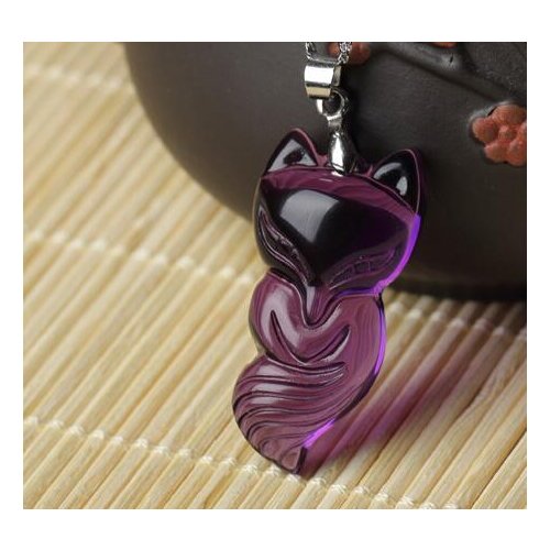 NATURAL PRETTY amethyst quartz CRYSTAL carving pendant fox
