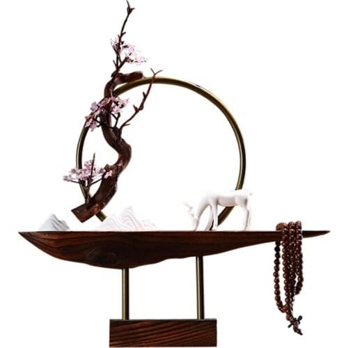 New Chinese Peach Blossom Sculpture Incense Burner Ornaments Retro Style Living Room Hallway Decoration Sandalwood