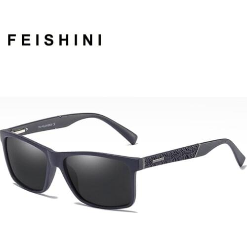 Feishini High Quality Fashion Polarized Sunglasses Men Rectangle Luxury Brand Designer Vintage Driving Glasses Male Shadow UV400