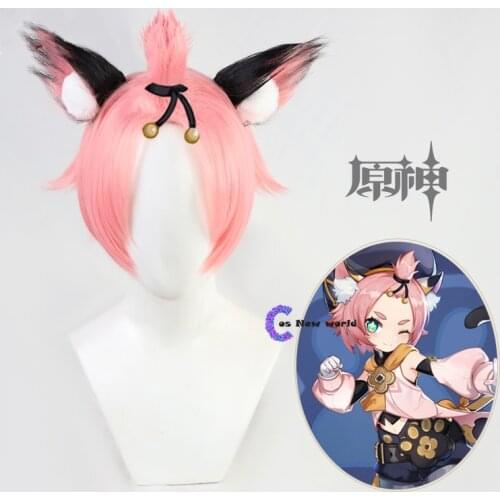 Genshin Impact Diona Cosplay 32cm Short Christmas Pink Wig Cosplay Anime Cosplay Wigs Heat Resistant Synthetic Wigs Halloween