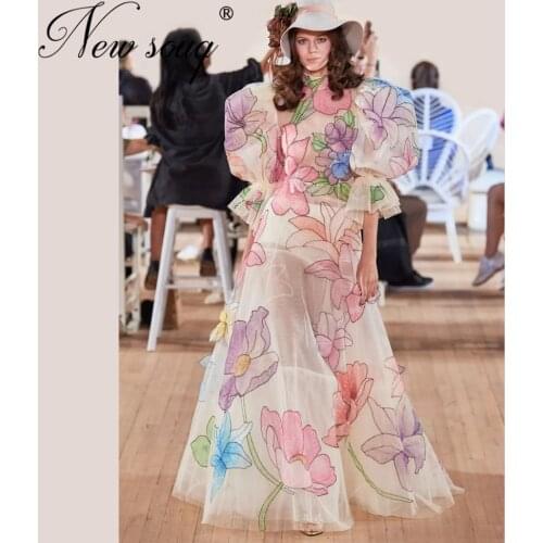Flower Red Carpet Celebrity Prom Dresses 2020 Chic Illusion Dubai Evening Dress Saudi Arabic Party Night Gown vestidos de fiesta