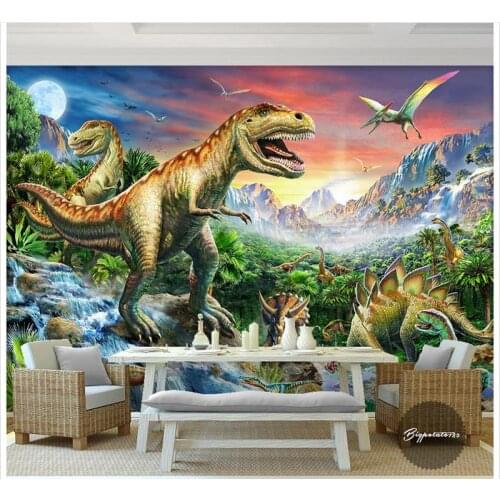 Custom photo wallpaper 3d wall murals wallpaper River stone forest world dinosaur animal oil painting children room wallpaper