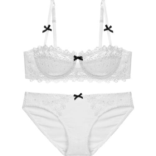 Everyday Women Sexy Lace Bra Set Transparent 1/2 Half Cup Ultra-Thin Lingerie Look Through Brassiere Panties Sexy Women Lingerie