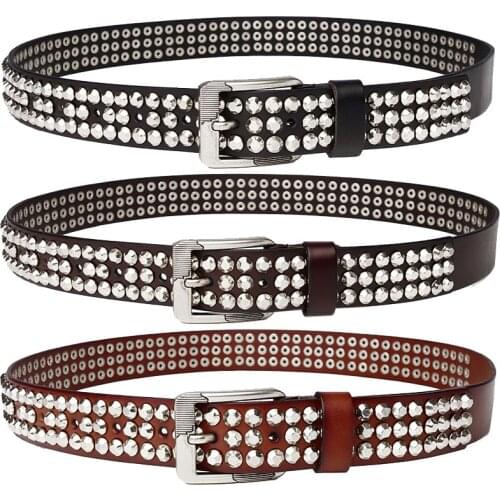 Cowgirl Cowboy Genuine Leather Bling Bling Rhinestones Belt Studded Belt For Western Women Men Ceinture Rivet Lunury Belts