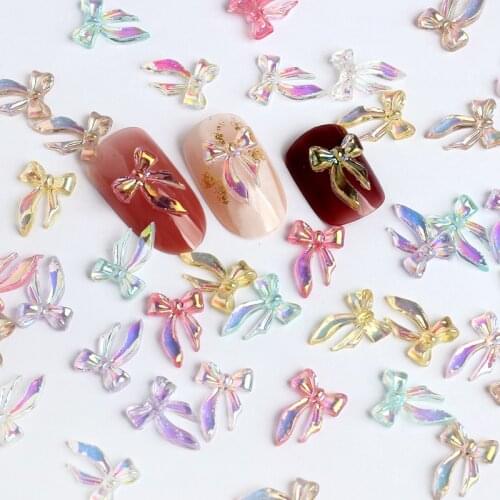 Resin Aurora AB Bow knot 9x12MM Nail Art Rhinestones DIY Glitter Manicure Accessories Decorations 30PCS/100PCS