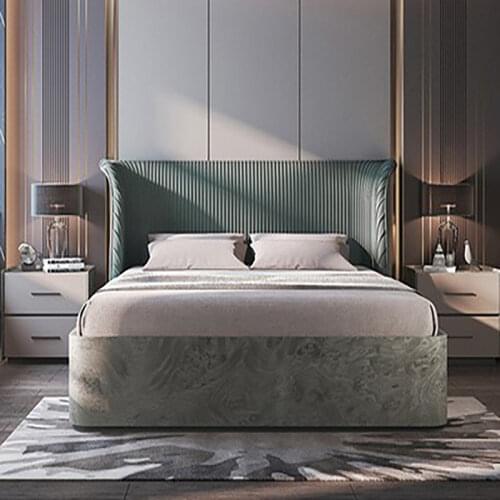 Light luxury ins net red double Hong Kong style leather bed high back Italian Nordic master bedroom leather bed modern minimalis