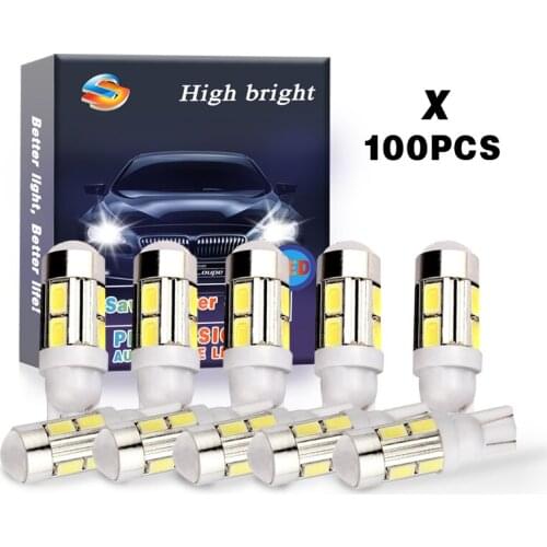 100pcs T10 5630-10SMD W5W 2825 192 168 5730 LED Projector Lens Auto Wedge Lamp Blubs For License Plate Light Side Marker Light