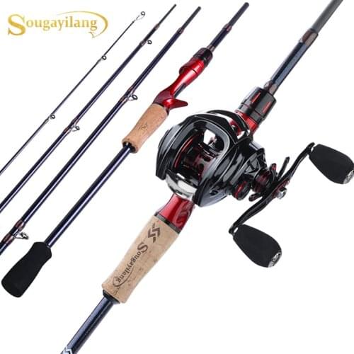 Sougayilang 1.8m/2.1m/2.4m Portable 4 Sections 24 Ton Graphite Fishing Rod and 11+1BB Baitcasting Reel Fishing Combo Pesca
