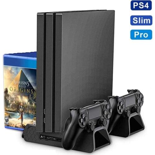 PS4/PS4 Slim/PS4 Pro Dual Controller Charger Console Vertical Cooling Stand Charging Station LED Fan For SONY Playstation 4