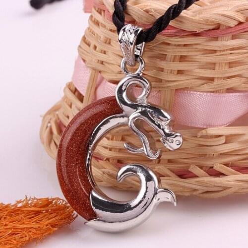 Reiki Healing Gold Sand Stone Dragon Pendant Silver Color Charms For Jewelry Making DIY Necklace Accessories