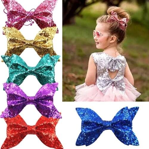 Nishine 4 Inches Glitter Sequins Dovetail Bows Baby Girls Hair Clips Cute Handmade Bowknot Toddler Hairpins Sweet Kids Headwear