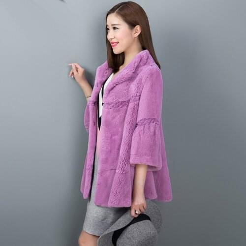 2019 winter womens whole skin Rex rabbit fur coat casual fashion high quality outerwear fur coats female clothing