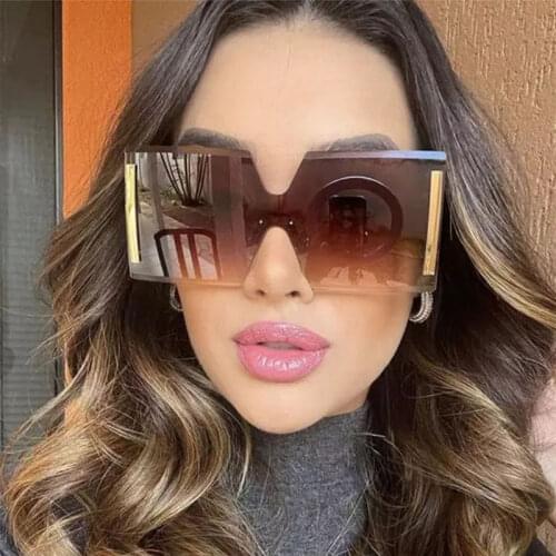 Oversized Rimless Sun Glasses For Women Fashion 2020 Vintage Big Frame Gradient Sunglasses Women Luxury Brand Designer Colors UV