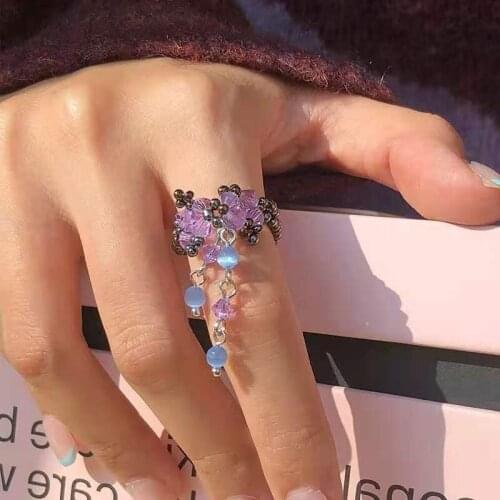 Womens Butterfly Ring Handmade Beads Butterfly Zircon Rings Cocktail Party Ring Tassels Ring Wedding Engagement Ring Jewelry