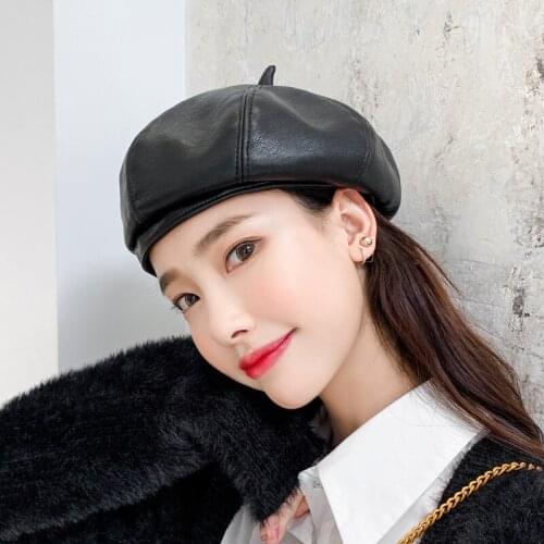 Pu New Leather Beret Hats For Women Winter Flat Cap Female Feminina Fashion Autumn Winter Beret Cap Bone Gorras Painter Cap
