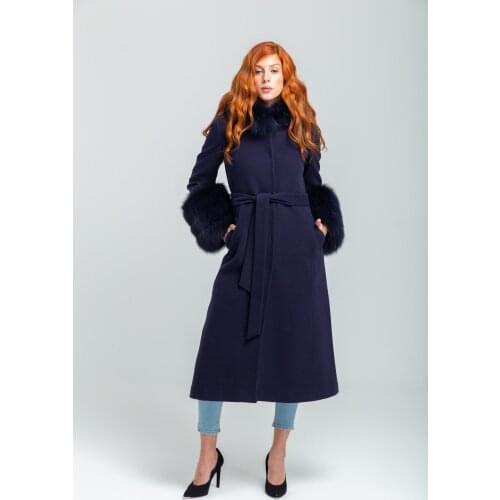 Woman Dark Blue Coat Size 40 with Faux Fur