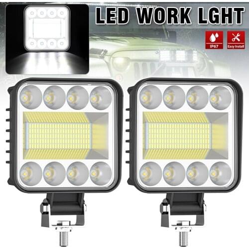 1pc 9V-30V Square Car LED Work Light 4 Inch 128 LED 128W Auxiliary Headlight 6000K 3000LM For Truck Off-road Vehicle IP67 Parts