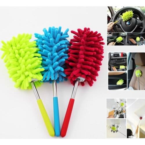 1pc Mini Stainless Steel Retractable Chenille Dust Duster Car Dust Duster Electrostatic Dust Removal Brush Cleaning
