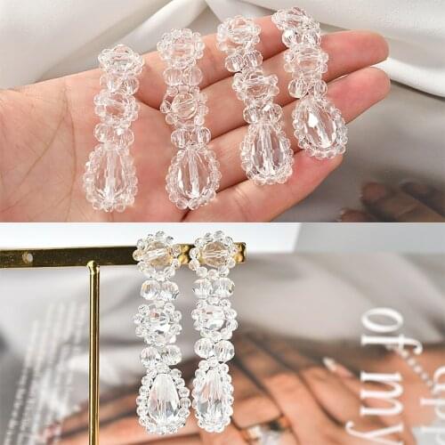 Newest 10pcs/Lot 60*15MM handmade Woven Crochet Crystal Rhinestone Beads Beading Tassel Button Charms Fit Earring Making