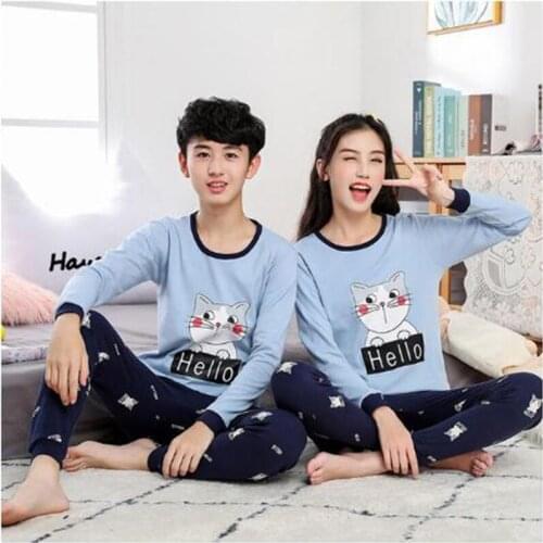 100% Cotton Teen Pajamas Long Sleeve Pyjamas Kids Homewear Boys Nightwear Suit Winter Childrens Sleepwear For Girl 12 14 16 18Y