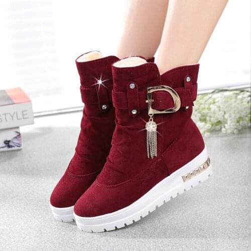 2020 flat bottom increased frosted warm anti-ski woemn snow boots belt buckle Fashion tassel womens shoes large size 35-41