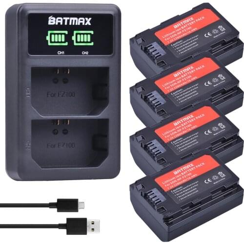 2280mAh 4Pack NP-FZ100 NP FZ100 Battery+LED Dual USB Charger for Sony NPFZ100, Alpha9,Sony A9,Sony Alpha9R,Sony A9R Camera