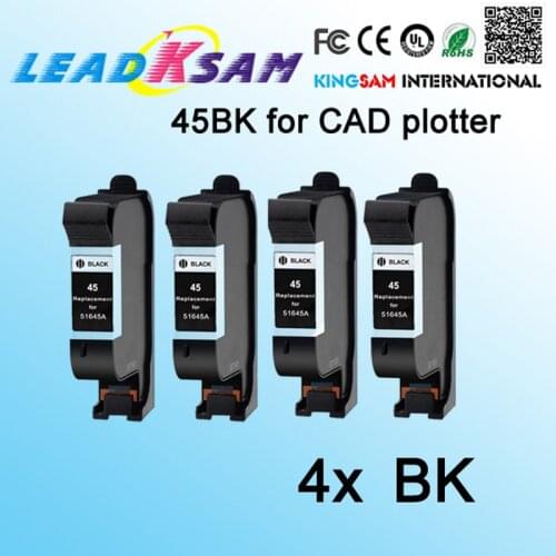 4x compatible for hp45 45BK black ink cartridge 51645A for CAD plotter inkjet machine