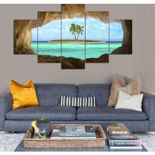 5 Pcs Azure Ocean Island Palm Tree Coconut Tree Seascape Home Wall Decor Canvas Picture Art HD Print Painting On Canvas Artworks