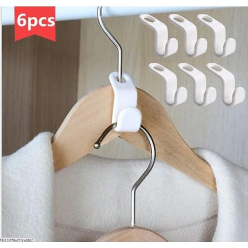 6pcs Multi-function Wardrobe Space-saving Stack Hanger Hook Coat Hook Plastic Closet Stack Hanger Rack Bedroom Storage Organizer
