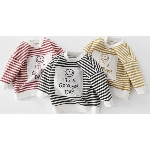 Baby long-sleeved spring and autumn new style boys and girls foreign style blouses childrens striped sweatshirts P4593