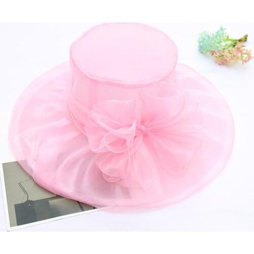Flower Mesh Hat Retro Elegant Caps Double-layer Organza Sun Hats Pink Big Ladies Cap Sunscreen Dome Folding American European