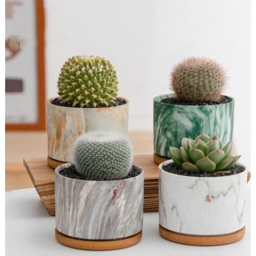 Home Garden Nordic Creative Marbled Ceramic FlowerPot Round Simple Succulent Flower Pot Thumb FlowerPot Balcony Green Planting