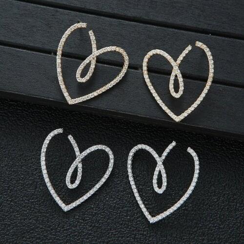 Hibride Geometric Heart Shape Hot White Cubic Zirconia Stud Earrings for Women Bridal Engagement Jewelry Accessories Gift E-225