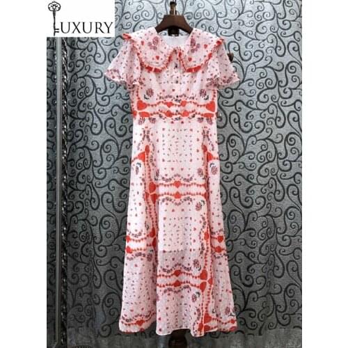 Quality New Pink Top 2020 Summer Style Women Big Turn-down Collar Sweetheart Print Short Sleeve Mid-Calf Length Dress XL
