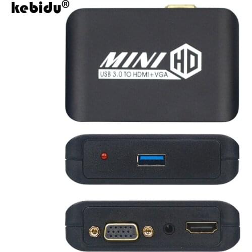 Kebidu Mini HD 1080P USB 3.0 to HDMI VGA converter USB 3.0 to HDMI L/R Output Video Adapter for Computer Laptop TV Projector