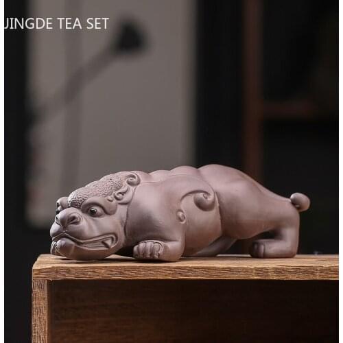Chinese Lucky Fortune Purple Clay Tea Pet Animal Statue Tea Figurine Ornaments Home Tea Decoration Accessories Handmade Crafts