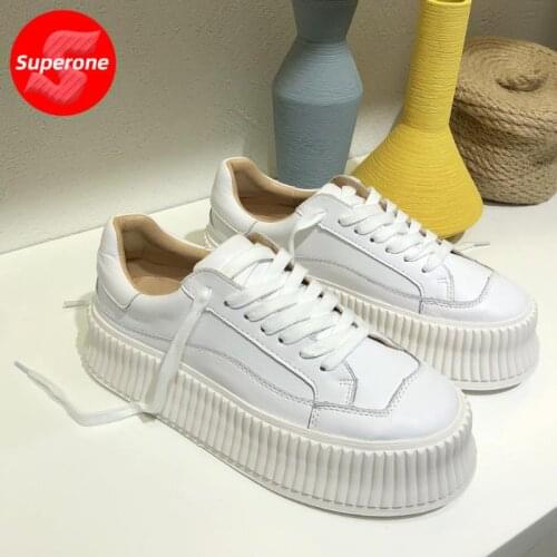 Superone New Women Sneakers Cow Leather Thick Bottom Shoes Women Fashion Cool Sneakers Women Daily Footwear Size 35-39