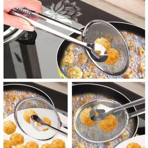 Kitchen Utensils Stainless Steel Colander Oil Fishing Fried Food Spoon Tofu Powder Sieve Bbq Lepel Met Clip Kitchen Tools