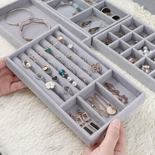 Multifunction Portable Velvet Jewelry Organizer Tray Ring Necklace Display Storage Box Earring Jewelry Showcase Drawer Storage