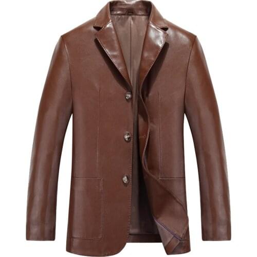 Men leather suit spring and autumn blazer male sheepskin suit tops genuine split leather slim jacket black brown coat
