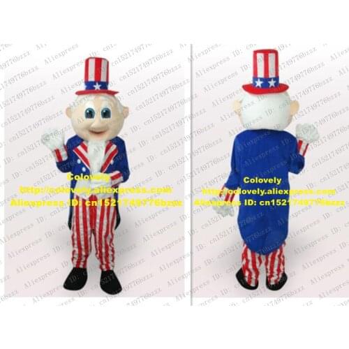 New Red Blue Uncle Sam Mascot Costume Mascotte Old Man Geezer With Big Blue Bright Eyes Long White Beard Adult No.720 Free Ship