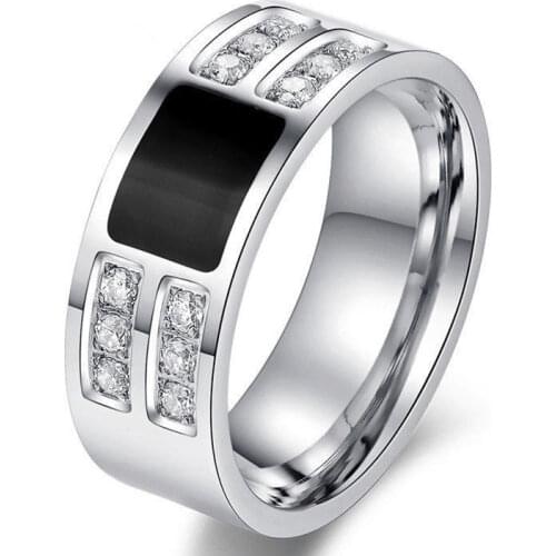 Wedding ring classic design black zircon stainless steel mens ring party engagement wedding jewelry