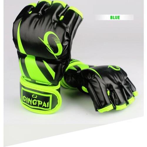 GINGPAI Mens MMA Boxing Gloves Half Finger Sanda Muay Thai Training Gloves Fighting Half Finger Gloves Taekwondo PU Material